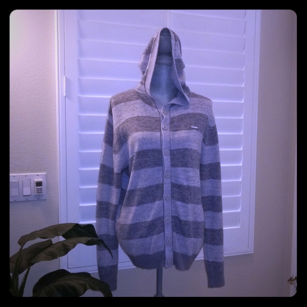 BILLABONG HEATHER GRAY STRIPED BUTTON UP CARDIGAN